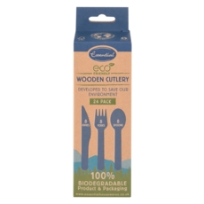 CUTLERY WOODEN Eco 24pc Asst. Knife, Fork & Spoon. H/pk