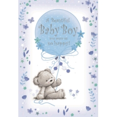 GREETING CARDS,Baby Boy 6's Teddy with Balloon