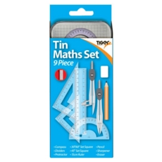 MATHS SET,Geometry Set Metal Tin, 9 Piece, Tiger H/pk