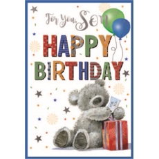 BIRTHDAY CARDS,Son 6's Teddy, Present & Balloons