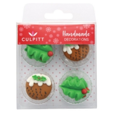 SUGAR DECORATIONS XMAS Holly & Pudding 12's