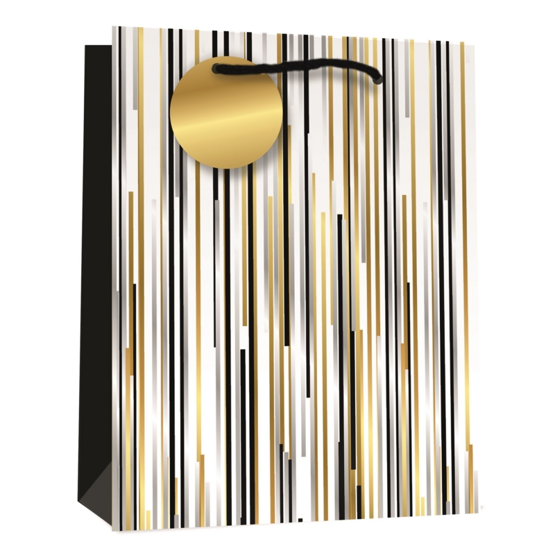 GIFT BAG,Designer Stripes Black & Gold Matt (Medium)