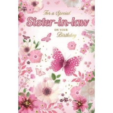 BIRTHDAY CARDS,Sister in Law 6's Floral Butterflies