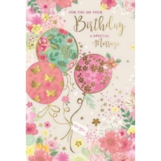 BIRTHDAY CARDS,6's Floral Balloons