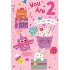 AGE 2 CARDS,Female 6's Cupcakes & Animals