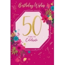 AGE 50 CARDS, 6's Female Pink Floral