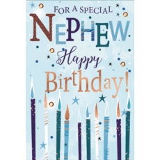 BIRTHDAY CARDS,Nephew 6's Candles, Stars & Text