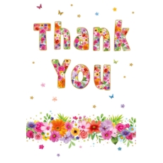 THANK YOU CARDS, 6's Floral Text