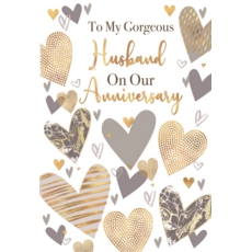 ANNIVERSARY CARDS,Husband 6's Gold & Grey Hearts