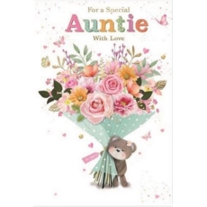 BIRTHDAY CARDS,Auntie 6's Teddy Bear With Flowers