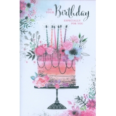 BIRTHDAY CARDS,6's Floral Birthday Cake