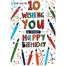 AGE 10 CARDS,Male 6's Text & Candles.