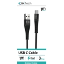 CHARGING & DATA CABLE USB to USB C Braided 3 Amp.1m Bxd