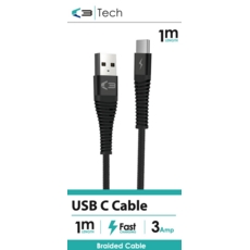CHARGING & DATA CABLE USB to USB C Braided 3 Amp.1m Bxd