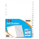 RING BINDER SUBJECT DIVIDERS, A4  A-Z  White Poly