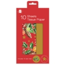TISSUE PAPER,Xmas Foliage/Gold 10's Assorted H/pk