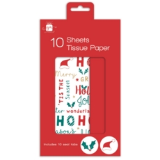 TISSUE PAPER,Merry Christmas 10's Assorted H/pk