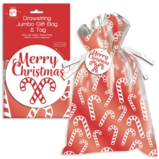 SANTA SACK,Drawstring,Silver Holgraphic (Jumbo) 46 x 70cm