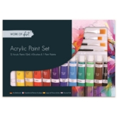ACRYLIC PAINT SET,12 x12ml Tubes Asst,+ 4 Brushes,Bxd.