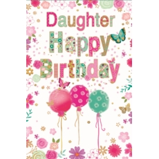 BIRTHDAY CARDS,Daughter 6's Floral Balloons & Butterflies