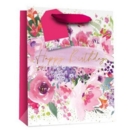 GIFT BAG,Pink Text Happy Birthday Flowers (Large)