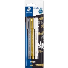 METALLIC PENS 3's Gold, Silver & White, I/cd. Staedtler