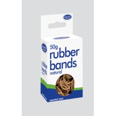 RUBBER BANDS,Asst.Sizes 50gm Natural Box H/pk          C224
