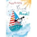 BIRTHDAY CARDS,6's Boat, Dog & Sea.