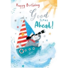 BIRTHDAY CARDS,6's Boat, Dog & Sea.