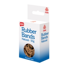 RUBBER BANDS,Asst.Sizes 50gm Natural Box H/pk          C224
