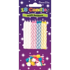 CAKE CANDLES/HOLDERS,Multi Coloured 18's I/cd