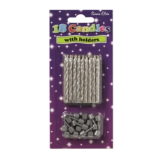CAKE CANDLES/HOLDERS,Silver 18's I/cd