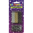 CAKE CANDLES/HOLDERS,Black/ Silver/Gold 18's I/cd