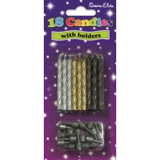 CAKE CANDLES/HOLDERS,Black/ Silver/Gold 18's I/cd