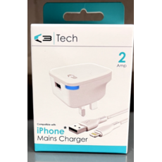CHARGER,UK Mains,IPhone 2 Amp  H/pk