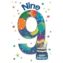 AGE 9 CARDS,6's Male Candles Stars & Balloons