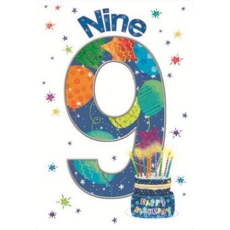 AGE 9 CARDS,Male 6's Candles Stars & Balloons