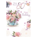 AGE 80 CARDS,Female 6's Floral Text