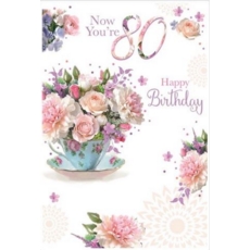 AGE 80 CARDS,Female 6's Floral Text