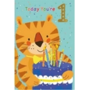 AGE 1 CARDS,Male 6's Tiger, Cake & Candles