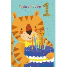 AGE 1 CARDS,Male 6's Tiger, Cake & Candles
