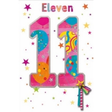 AGE 11 CARDS,Female 6's Star's & Balloons