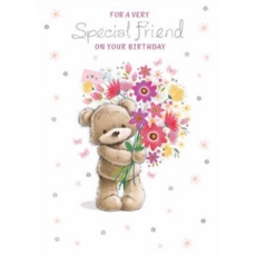 FRIEND CARDS,6's Teddy With Flowers