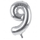 BALLOONS,Number 9 Silver 34" Helium Foil