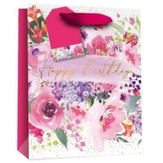 GIFT BAG,Pink Floral Happy Birthday (Medium)