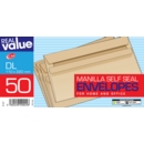 ENVELOPES,Self Seal Manilla DL 50's Real Value
