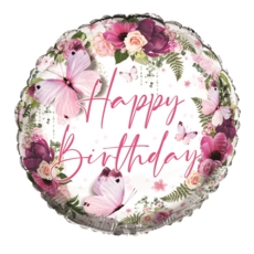 BALLOONS,Happy Birthday Floral Butterflies Helium Foil