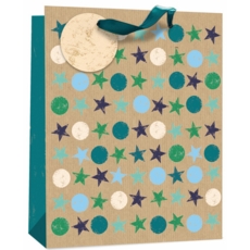 GIFT BAG,Kraft Spots & Stars (Medium) (Was 1.29)