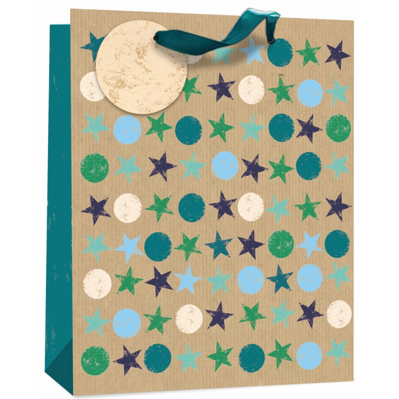 GIFT BAG,Kraft Spots & Stars (Medium) (Was 1.29)