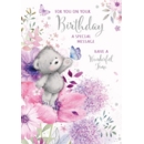 BIRTHDAY CARDS,6's Floral Teddy & Butterflies